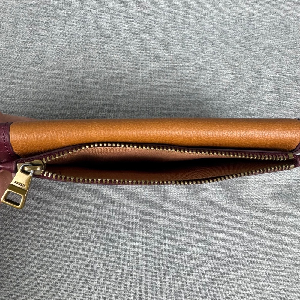 Fossil Emerson Flap Wallet Women's Leather Brown Burgundy Black - Picture 8 of 13